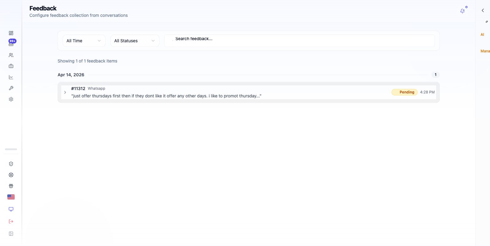 Feedback list with flagged messages.