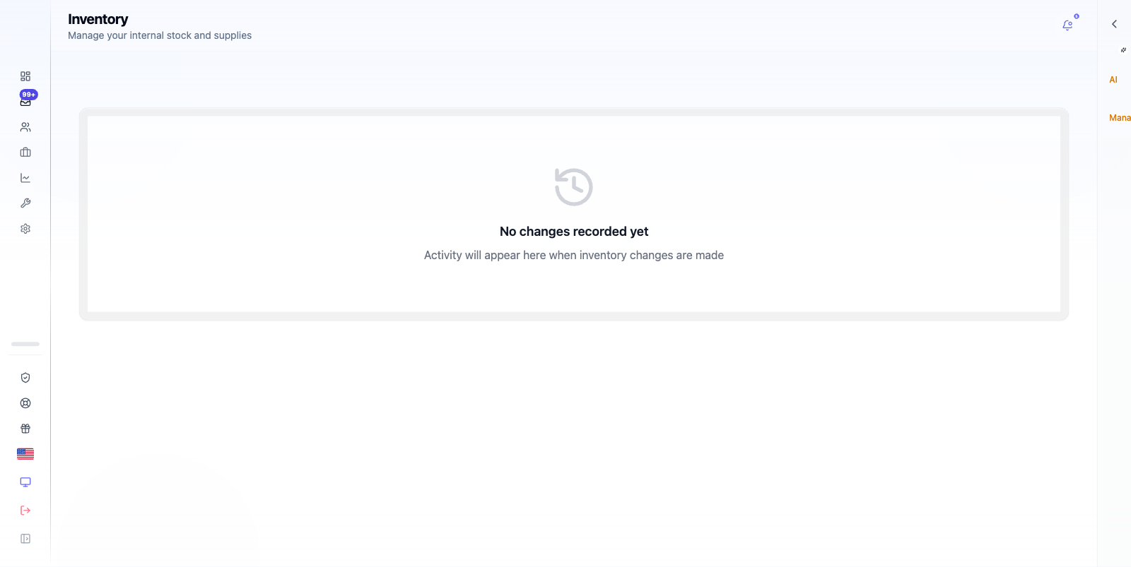 Change log with timestamped stock changes.